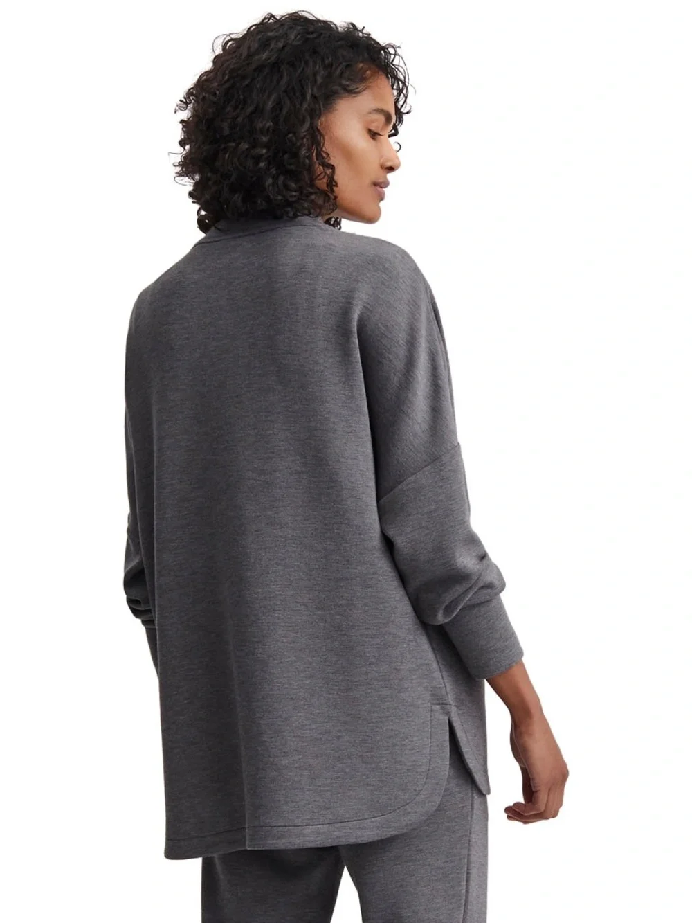 Varley Women’s Bay Sweat Pullover Lightweight Doubleface Mock Neck in Gray L